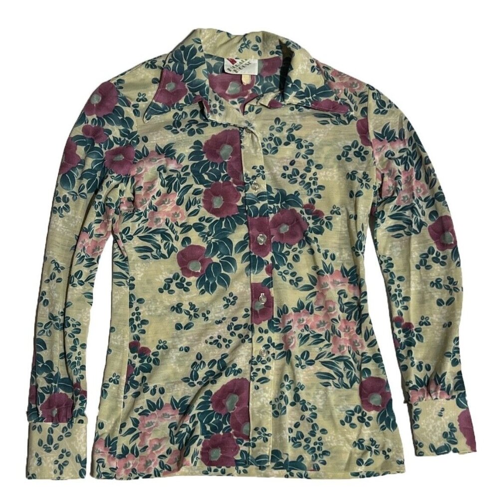 Vintage Herald House Women Colorful Floral Long Sleeve Button Up Shirt sz Small